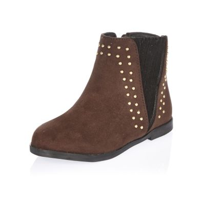 Mini girls brown studded Chelsea boots
